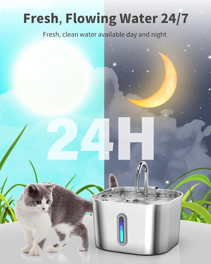 Cat Water Fountain Stainless Steel, 74oz/2.2L Automatic Cat Drinking Fountain - Image 4