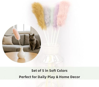 Rabbit Fur Cat Toys – 5PCS Interactive Cat Wand Toys - Image 3