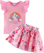 Girls Skirt Set 2 Piece Outfit Toddler Summer Clothes Ruffle Sleeve T-Shirt Bow by zarmfly