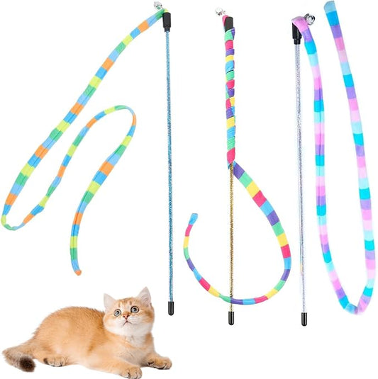 KABASI 3PCS Interactive Cat Rainbow Wand Toys, Colorful Cats String Toy Teaser by KABASI