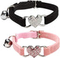 Heart Bling Cat Collar with Safety Belt and Bell Adjustable 8-10 inches by WDPAWS