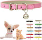 Pink Small Dog Collar with Bell, Soft Pu Leather Cat Collars Adjustable Buckle by Weimostar