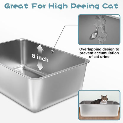 2 Pack Stainless Steel Cat Litter Box, 23.6"x15.8"x8" XXL Stainless Steel - Image 3