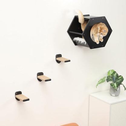 Cat Shelves with 3 Steps Scratcher Post & Hammock - Image 2