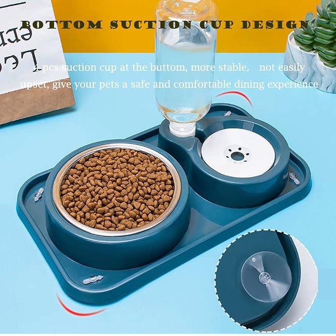 Double Dog Cat Bowl Set with Automatic Water Dispenser, Stainless Steel - Image 2