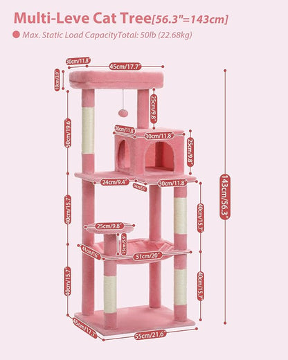 Cat Tree for Large Cats with Metal Plush Big Hammock, 56.3" Cat Tower for - Image 3
