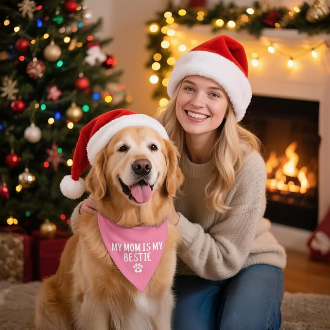 My Mom is My Bestie Pink Dog Bandana, Funny Pet Bandana Adjustable Scarf - Image 5