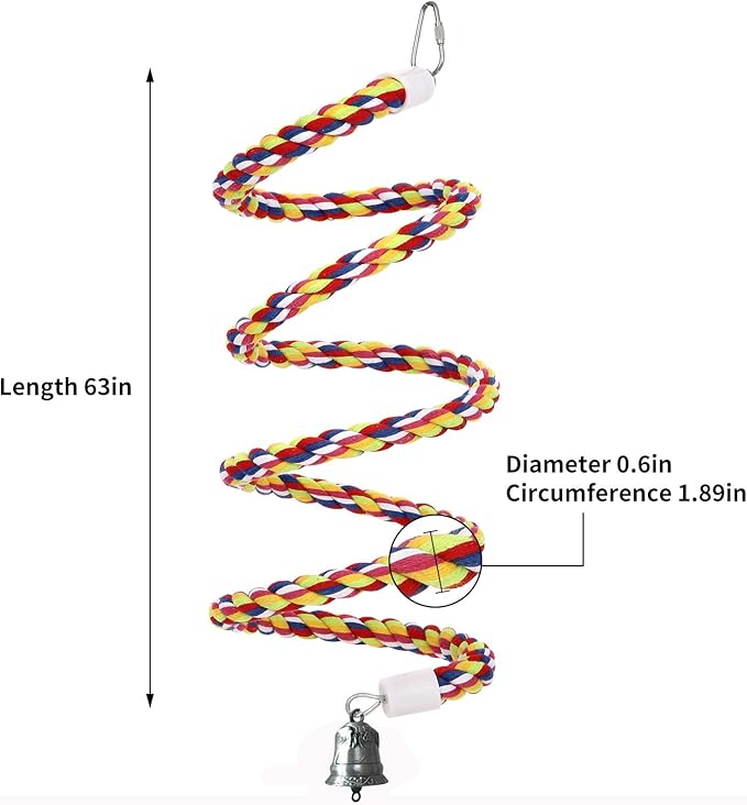 63'' Bird Rope Perches Birdcage Swing Toys 100% Cotton Natural Bird Perch - Image 4