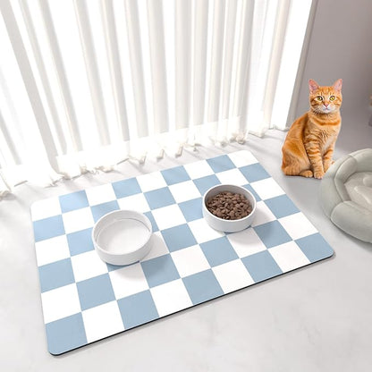 Pet Feeding Mat, Checkered Cat Bowl Mats, Quick Dry Dog Water Dispenser Mats by BLESWIN