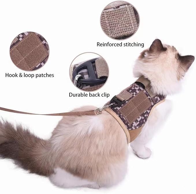 Tactical Cat Harness and Leash for Walking Escape Proof, Desert Camo, - Image 3