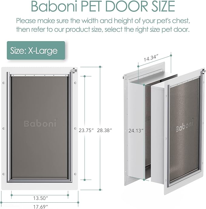 Baboni Pet Door for Wall, Steel Frame and Telescoping Tunnel, Aluminum Lock - Image 2