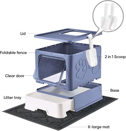Cat Litter Box with X-Large Litter Mat and Scoop, Large Covered Litter Box with - Image 4