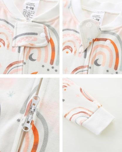 Neutral Baby Clothes Boy Girl Footed Cotton Long Sleeve Double Zipper Onesie - Image 3