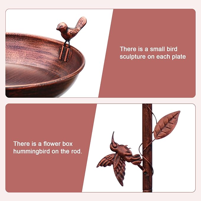 Metal Bird Bath for Outside, 2-in-1 Birdfeeder and Bath, 42 Inch Tall Stand - Image 4