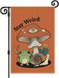 Stay Weird Garden Flag, Funny Frog Mushrooms Summer Yard Flag by Unknown