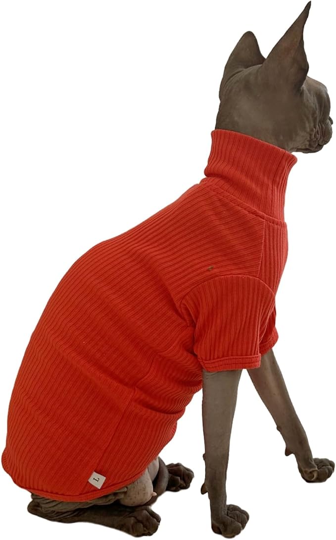 Sphynx Cats Shirt Cat Turtleneck Cotton Sweater Pullover Kitten T-Shirts - Image 4