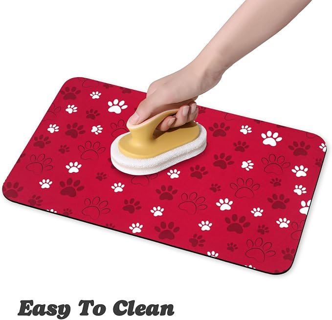 Dog Food Mat, Absorbent Water Bowl Mats Cat Pet Feeding Placemats Red 24 * 32 - Image 4