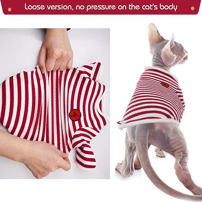 DENTRUN Hairless Cats Shirt Breathable Cat Daily Wear Clothes Stripe Vest - Image 2