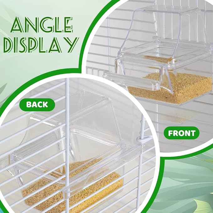 4 Pack Bird Feeders for Cage, No Mess Clear Hanging Parrot Food Bowl, Plastic - Image 4