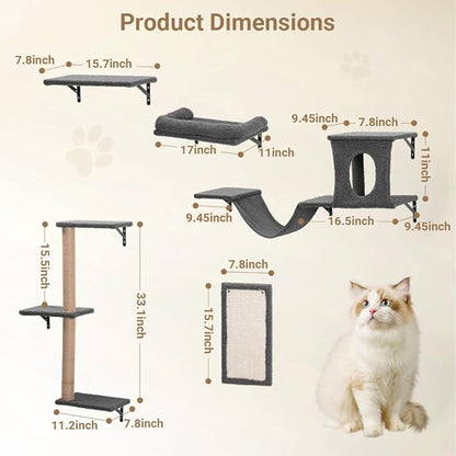 Cat Wall Shelves, 5-in-1 Cat Furniture Set, Wooden Cat Climber - Image 2