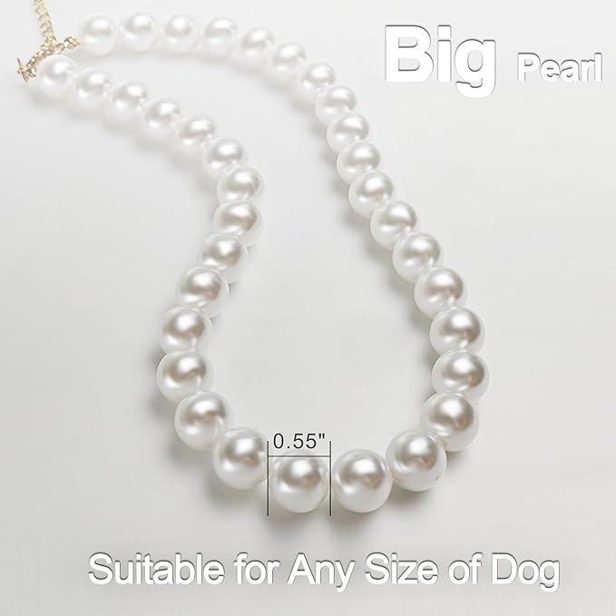 Chunky Pearl Dog Collar Large Breed, Adjustable Dog Necklace, Beaded Dog Collar - Image 3