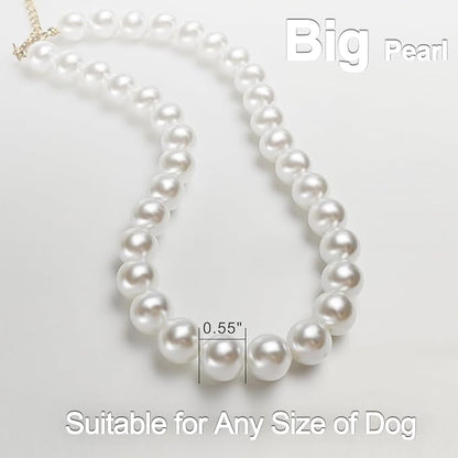 Chunky Pearl Dog Collar for Small Dogs Cats, Adjustable Beaded Dog Collar - Image 3