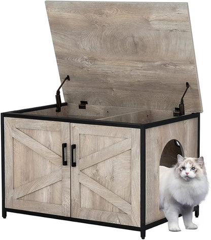 unipaws Top Opening Cat Litter Box Enclosure, Flip Top XL Extra Large Cat Box by unipaws