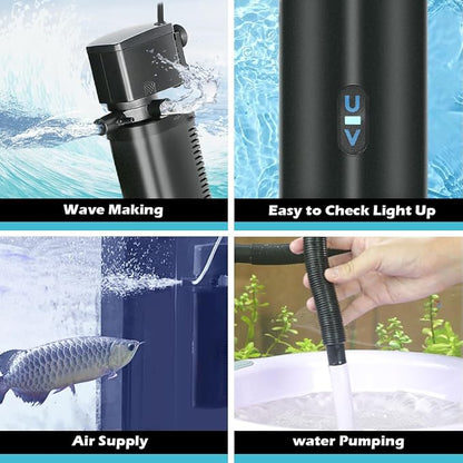 COOSPIDER Aquarium Filter 200GPH U-V Fish Tank Green Clean Machine - Image 7