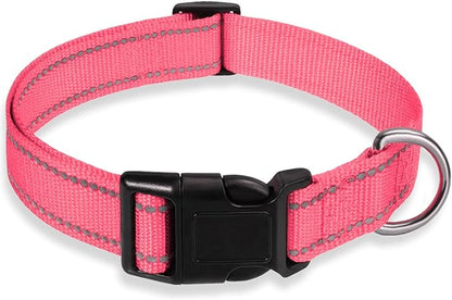 Reflective Dog Collar with Buckle Adjustable Safety Nylon Collars by BOOMIBOO