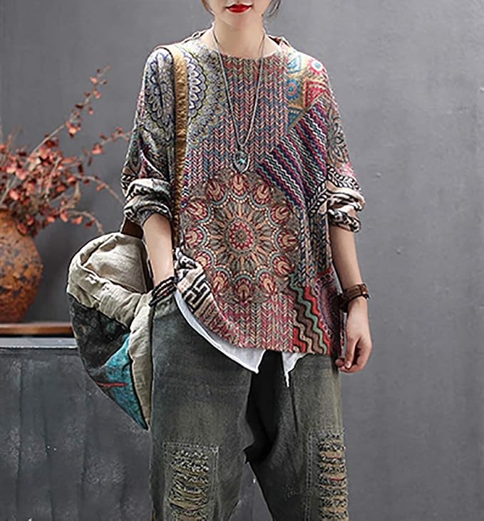 YESNO Women Christmas Sweater Graphic Printed Oversized Pullover Sweaters - Image 3