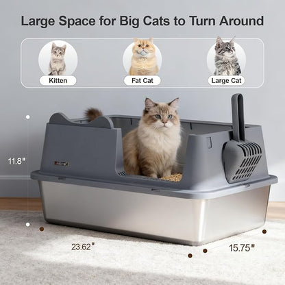 Stainless Steel Cat Litter Box, Open Top High-Sided Metal Litter Box - Image 3