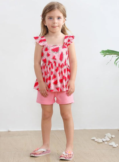 Toddler Baby Girls Summer Clothes Outfits Ruffled Sleeve Dinosaur Shirt Leopard - Image 2