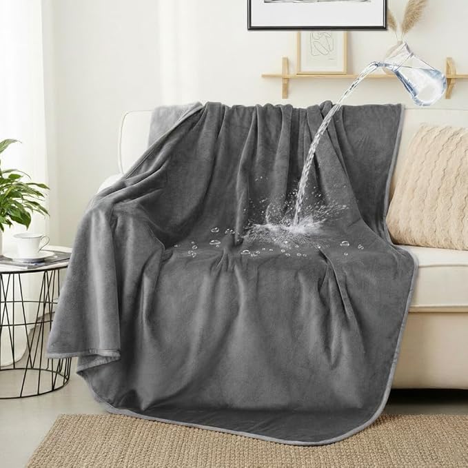 Waterproof Dog Blankets Dark Grey, Soft Fluffy Sofa Car Bed Protector, by CAPTSNOOZE