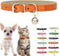 Orange Puppy Collar with Bell, Soft Pu Leather Cat Collars Adjustable Buckle by Weimostar