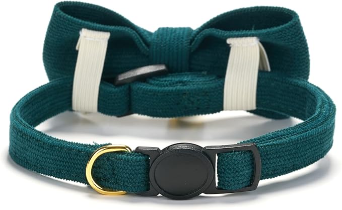 Soft Corduroy Cat Collar with Bell and Bowtie, Safety Breakaway Clasp, - Image 2