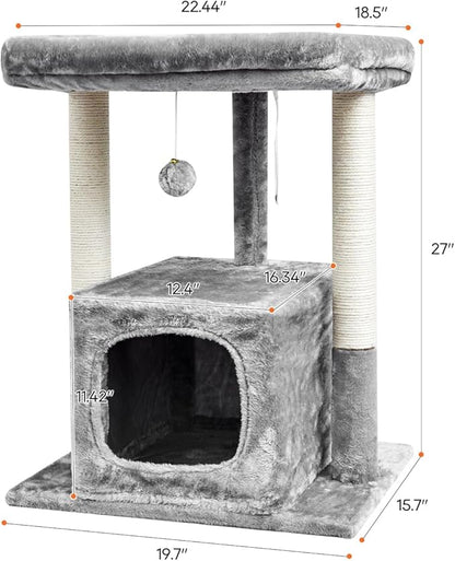 SYANDLVY 27IN Cat Tree for Indoor Cats Large Adult, Modern Activity Tower - Image 3