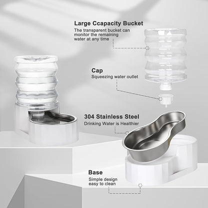 RIZZARI Gravity Water Bowl Dispenser: 4L White Stainless Steel Water Feeder - Image 3
