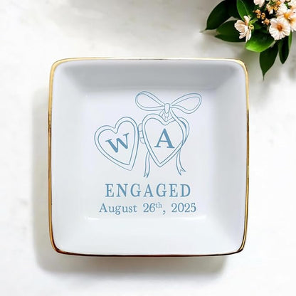 Personalized Locket Wedding Ring Dish, Custom Initial Engaged Rings Holder - Image 2