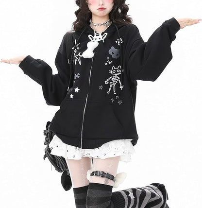 Womens Y2K Zip Up Cute Graphic Hoodies Cat Ears Casual Cartoon Harajuku Kawaii - Image 4
