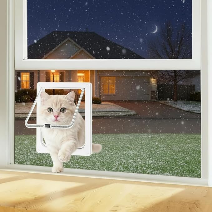 Cat Door for Window, 4 Locking Modes for Safety Cat Window Door, Fits 14"-28" by Yandyn