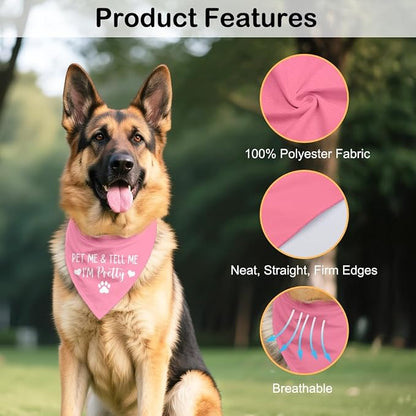 Pet Me & Tell Me I'm Pretty Pink Dog Bandana, Cute Adjustable Scarf - Image 3