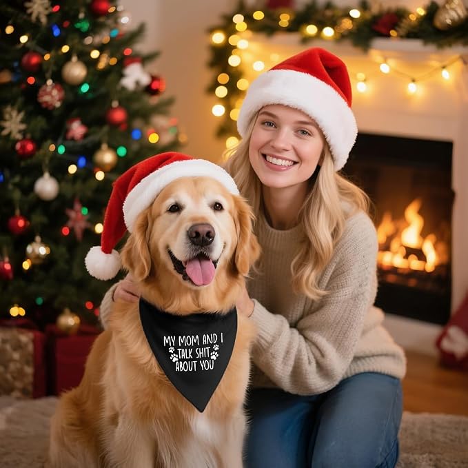 My Mom and I Talk About You Black Dog Bandana, Hilarious Sarcastic Pet Scarf - Image 5