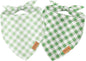 2Pcs Dog Bandanas Sage Green Plaid Triangle Pet Scarf Adjustable Puppy by FYSUIMU
