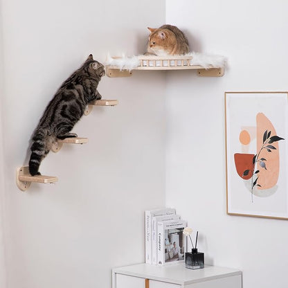 Large Cat Shelves with 3 Steps, Wall Mounted Cat Climbing Shelf with Plush - Image 5