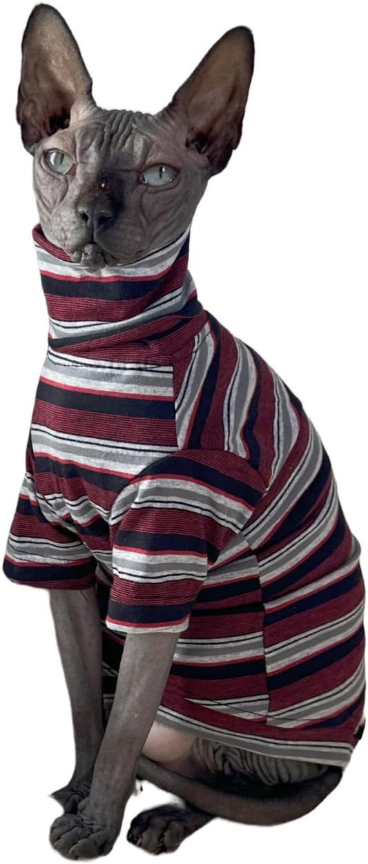 Vintage Stripes Sphynx Hairless Cats Shirt Cotton Cat Turtleneck Pet Clothes by Kitipcoo