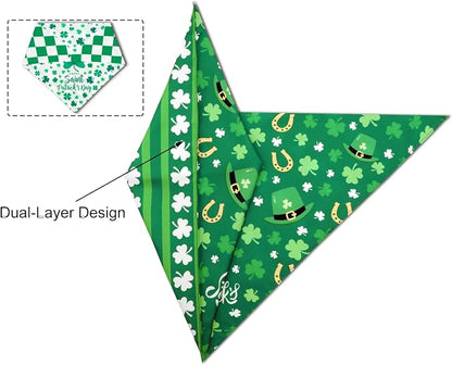 St. Patrick's Day Dog Bandanas Set 2PCS-Large, Featuring Irish Shamrock & Plaid - Image 4