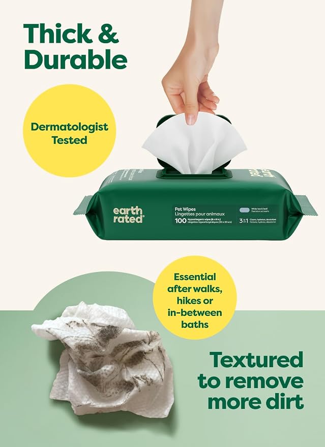 Earth Rated Pet Wipes for Dogs and Cats, Hypoallergenic, 3-in-1 Cleaning - Image 3