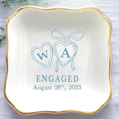 Personalized Locket Wedding Ring Dish, Custom Initial Engaged Rings Holder by Anniversaree