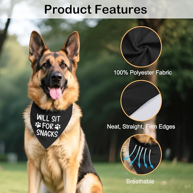 Will Sit for Snacks Black Dog Bandana, Puppy Scarf Accessory Photo Prop for - Image 3