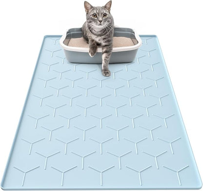 Silicone Cat Litter Trapping Mat, Large Waterproof 34" X 22" Cat Litter Box Mat by Garoopion